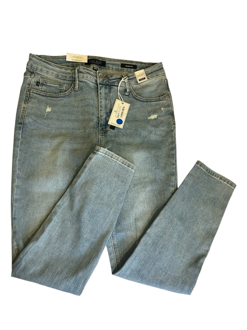 Judy Blue Mid Rise Skinny Jeans Women’s Size 13/31 Light Wash Distressed NWT
